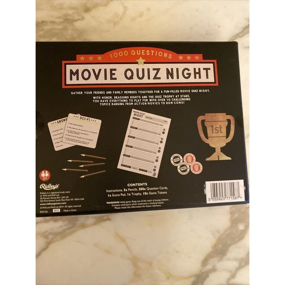 Movie Quiz Night Trivia Game For Adults & Kids 10 Categories 1000 Questions With